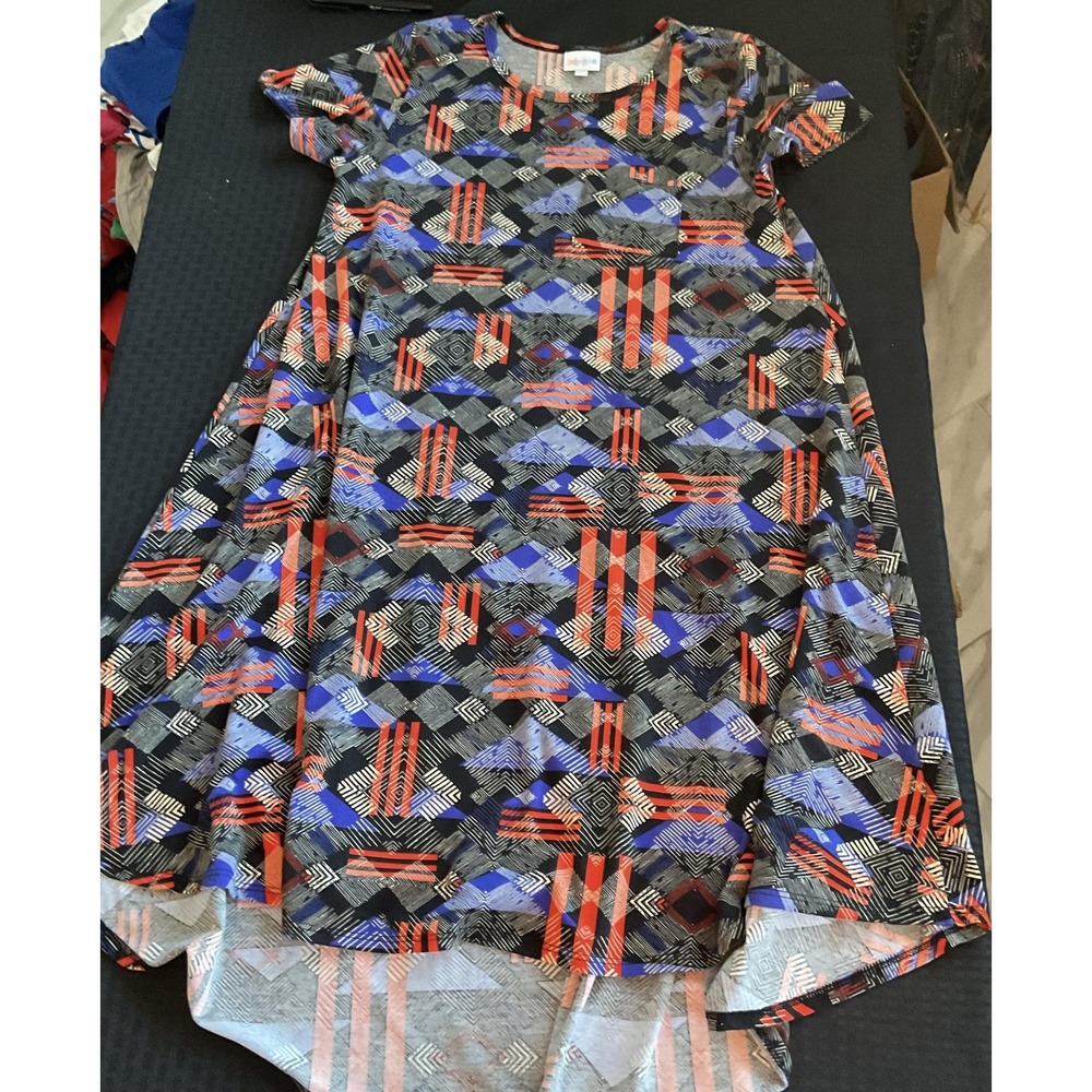 LuLaRoe Dress Womens Small Black Geometric High Low Swing Short Sleeve A-Line